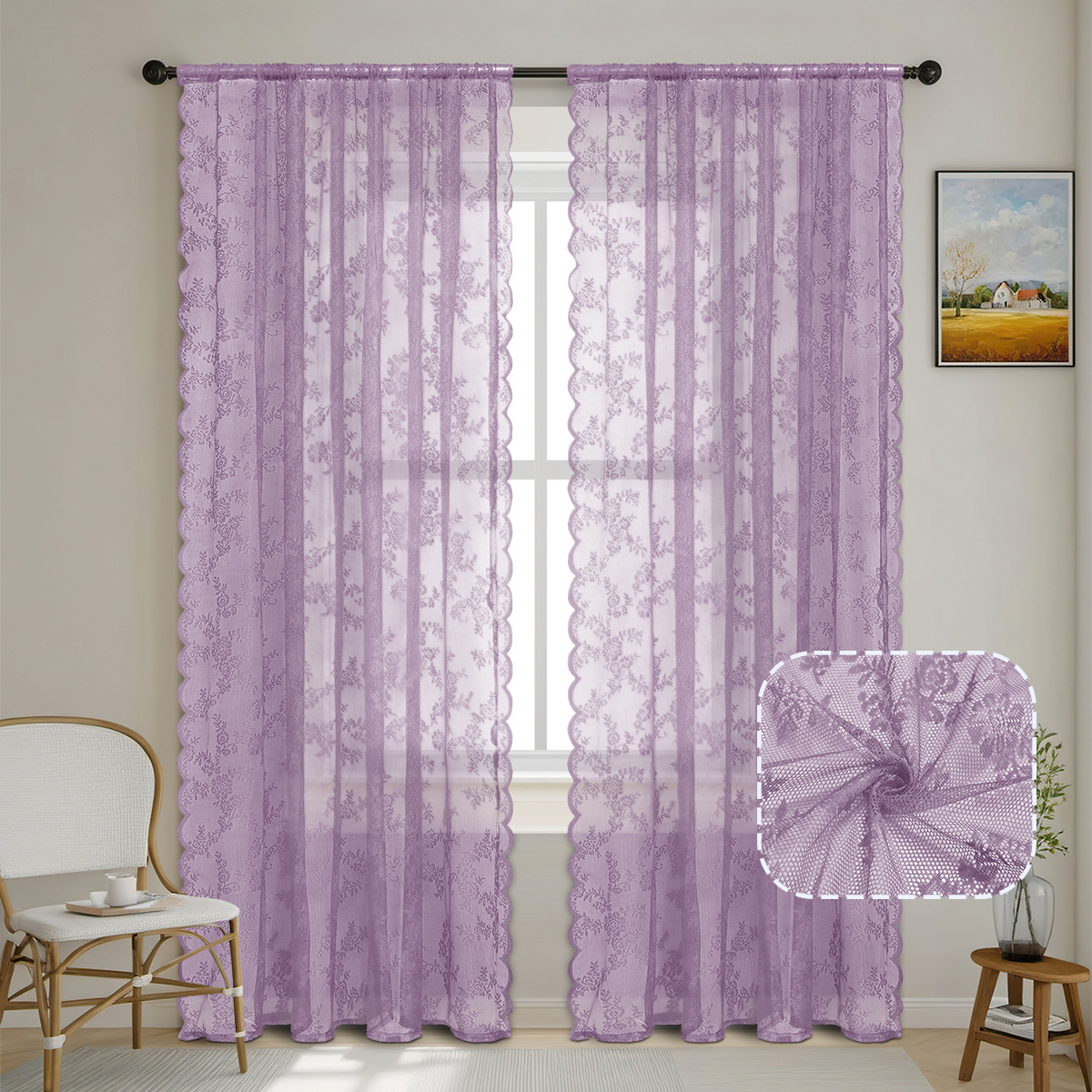 Cortina de encaje transfronteriza francesa cortina de encaje semisombrable cortina alemana cortina de barra TEMU venta en stock