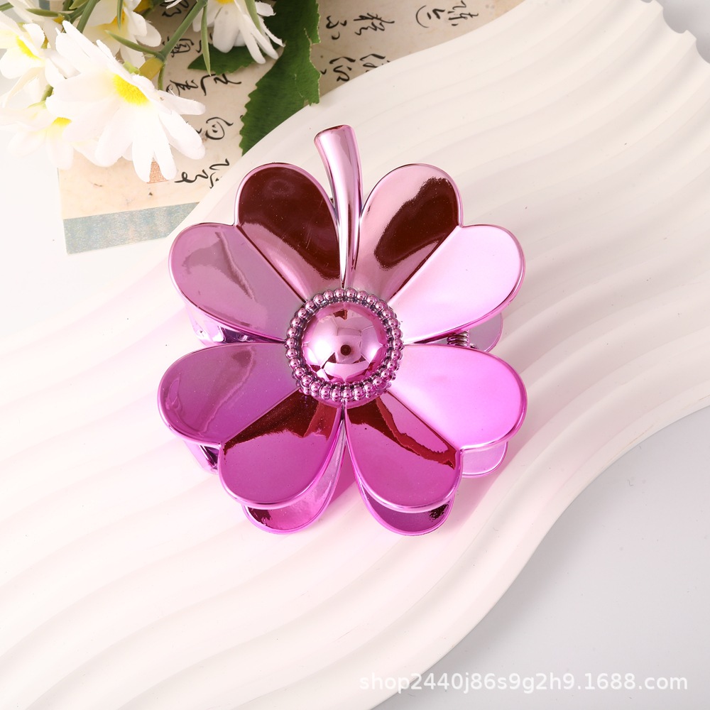 Nuevo color frangipani acrílico pinza para el cabello flor pinza de agarre de alta calidad elegante accesorio para el cabello de mujer pinza de tiburón de agarre lateral