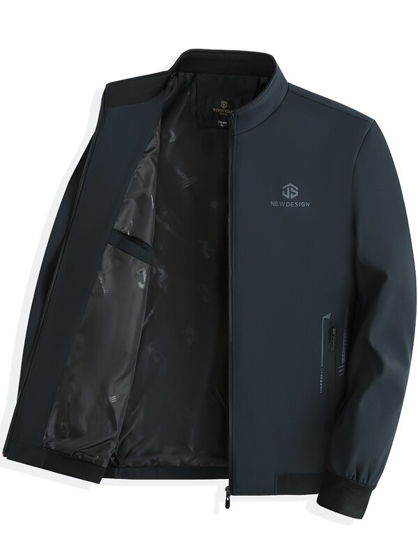 Dad's Stand-Up Collar Jacket, Spring and Autum Men's Business Casual Jacket, Middle-Aged Men's Autum Top, Windproof Cotton