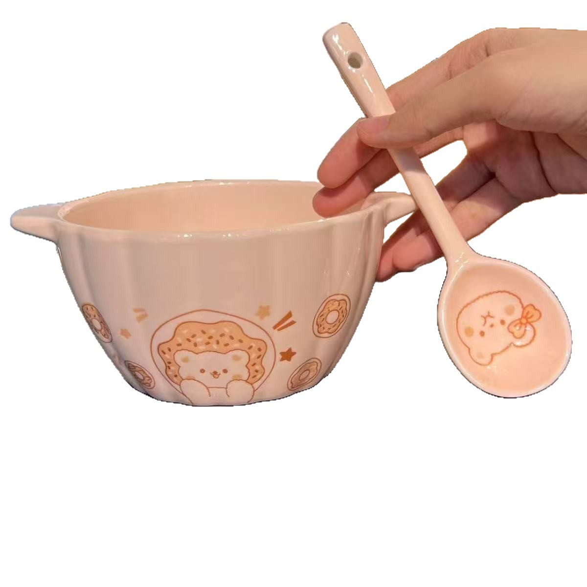 Bocos de ensalada de frutas de estilo crema de dibujos animados de avena de yogur de doble oreja de horno de microondas de cerámica de huevo al vapor de tazón