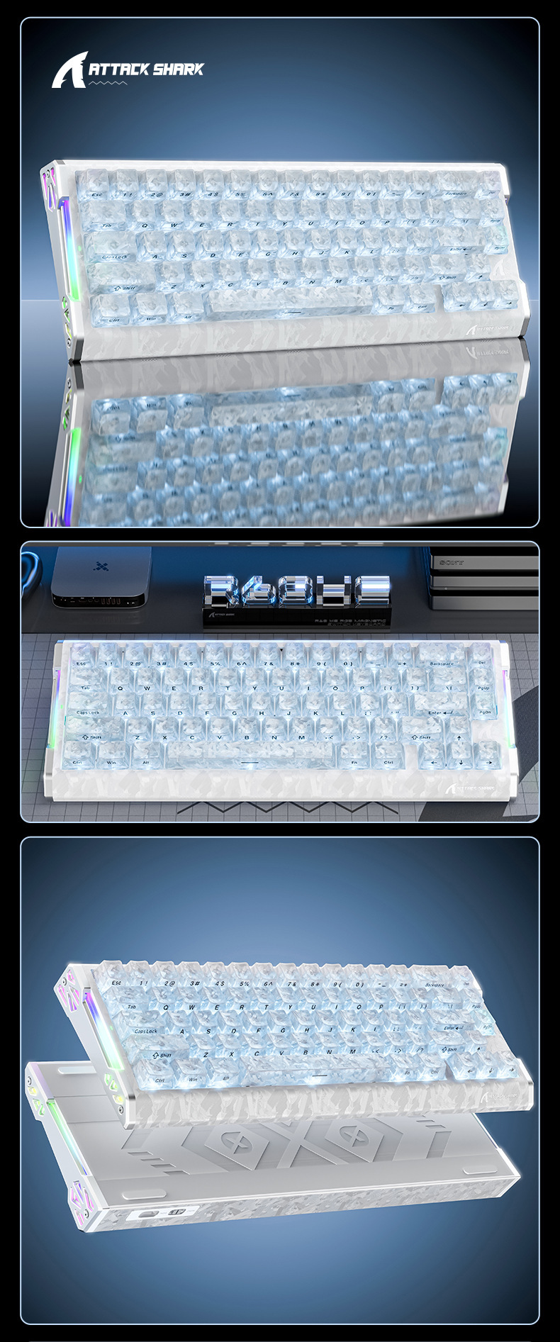 Clavier gaming mécanique attack shark r68he à axes magnétiques_voghion.com