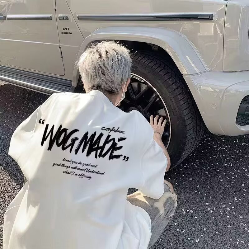 American Trendy Brand Printed Short-Sleeved Men's Summer Youth Handsome Couple Half-Sleeved T-Shirt Oversize Cotton T-Shirt