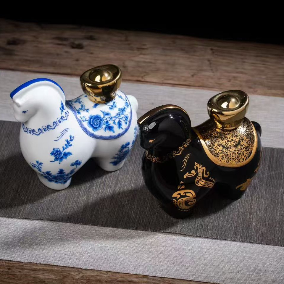 景德镇陶瓷酒瓶马上有钱1斤装家用密封酒壶摆件礼品套装