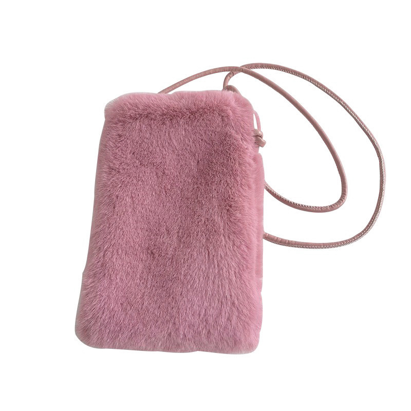 Bolso de mano de mujer de otoño / invierno 2025, nuevo estilo de moda, bolso de teléfono móvil de peluche pequeño y exquisito, bolso de hombro.