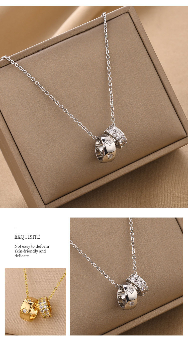 Fashion Round Titanium Steel Inlay Rhinestones Necklace 1 Piece