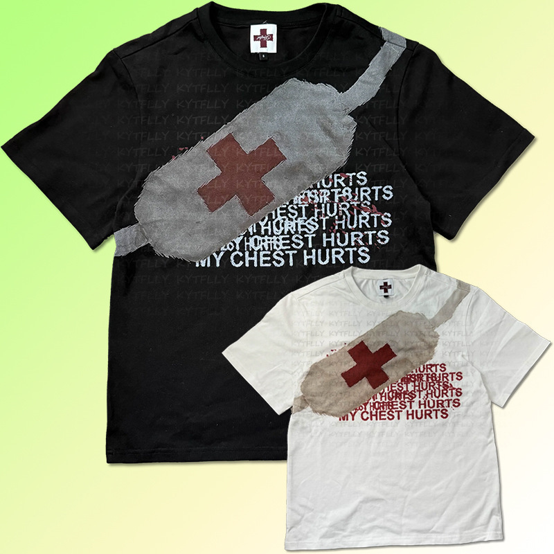European and American New T-Shirt Medical Bag Pattern Printing Street Retro Style Men's and Women's Same Style T-Shirt Cross-Border Wholesale New Style