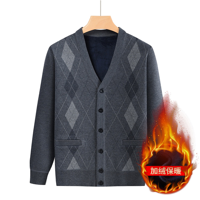 Source factory, father's cardigan sweater, men's knitwear, middle-aged and elderly men's clothing, grandfather's diamond pattern wool coat, winter men's clothing