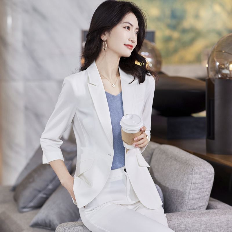 Three-quarter sleeve white suit jacket women's spring and summer fashion slim business wear temperament goddess style top suit suit