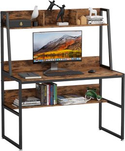 Retro brown desktop computer desk writing Learning desktop storage rack family desk metal to save space