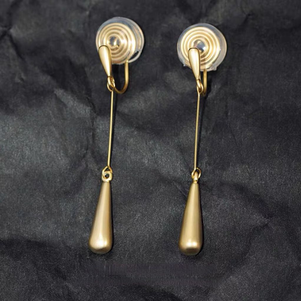 「流沙水滴」哑光金属蚊香盘耳夹无耳洞女气质长款无痛耳环耳饰新