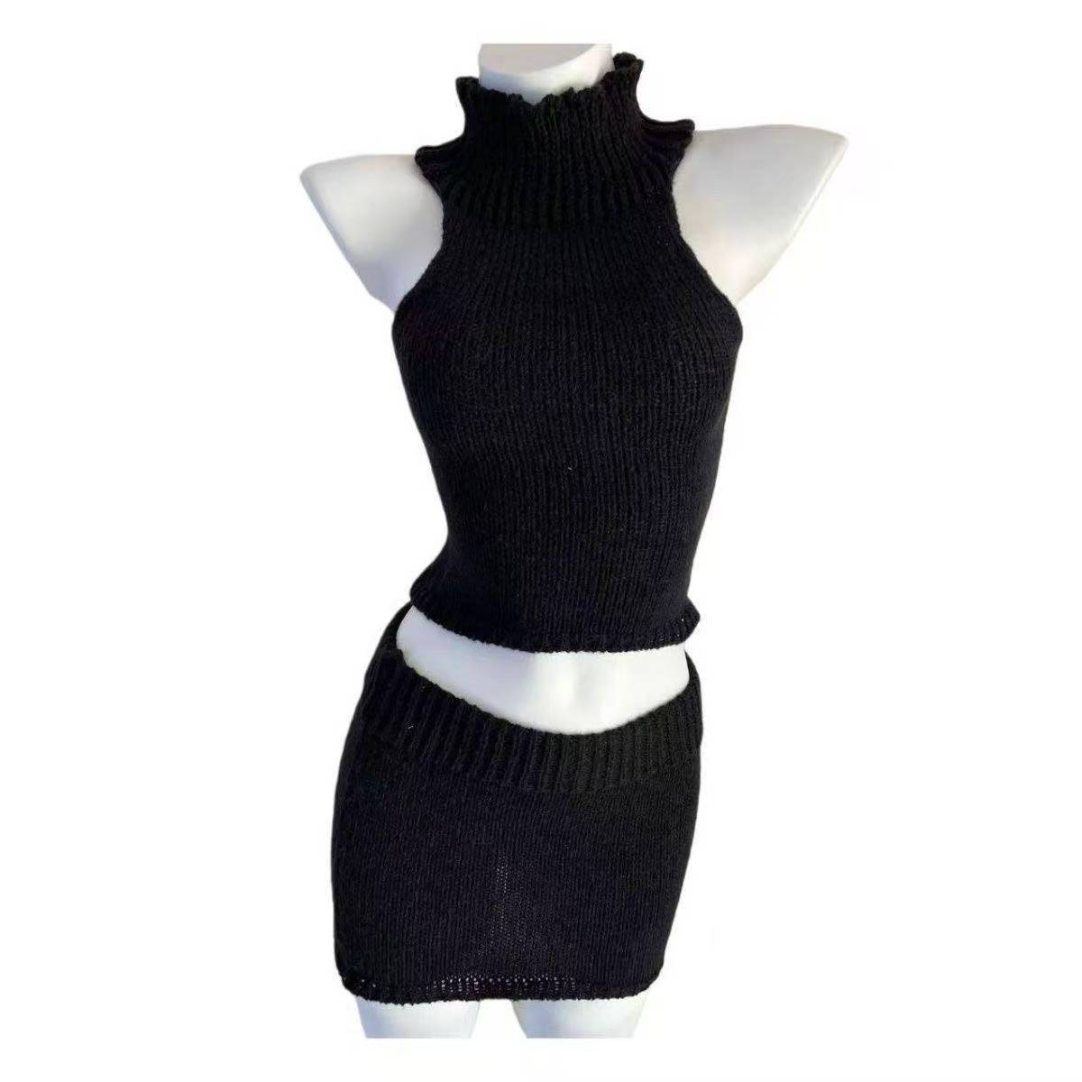 Purple High-Neck Knitted Vest and Bodycon Skirt Set, Slim-Fit Two-Piece Women’s Uniform-Style Costume — detail image 7