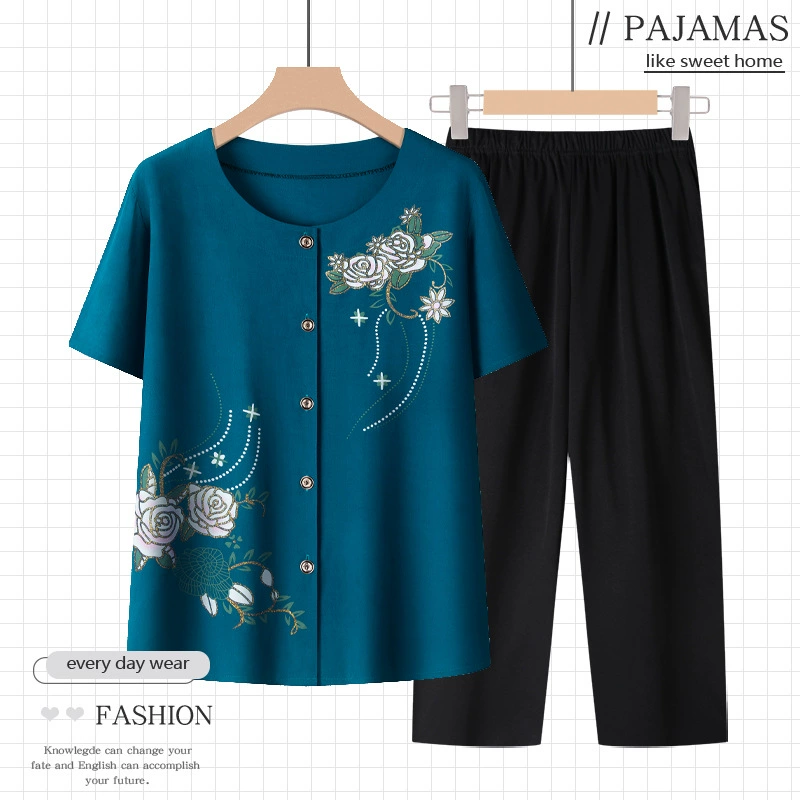 Среднее и старое летнее платье хлопчатобумажная мама рубашка большого размера бабушка рубашка с короткими рукавами пожилая женщина костюм весенняя и летняя одежда