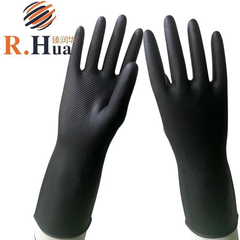 Guantes resistentes a los ácidos y los álcalis engrosados guantes de látex protectores resistentes al desgaste guantes de goma negros alargados industriales Protección Laboral a prueba de aceite