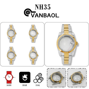 Golden dense bottom 36mm oyster constant/dog tooth ring shell sapphire glass medium light steel belt suitable for NH35/36
