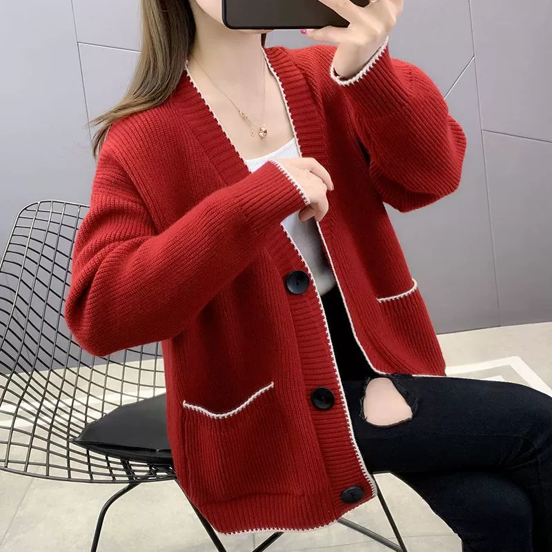 Демисезонный свитер, вязаный кардиган, жакет, 2025 год, корейский стиль, западный стиль, оверсайз, увеличенная плотность, в стиле Шанель