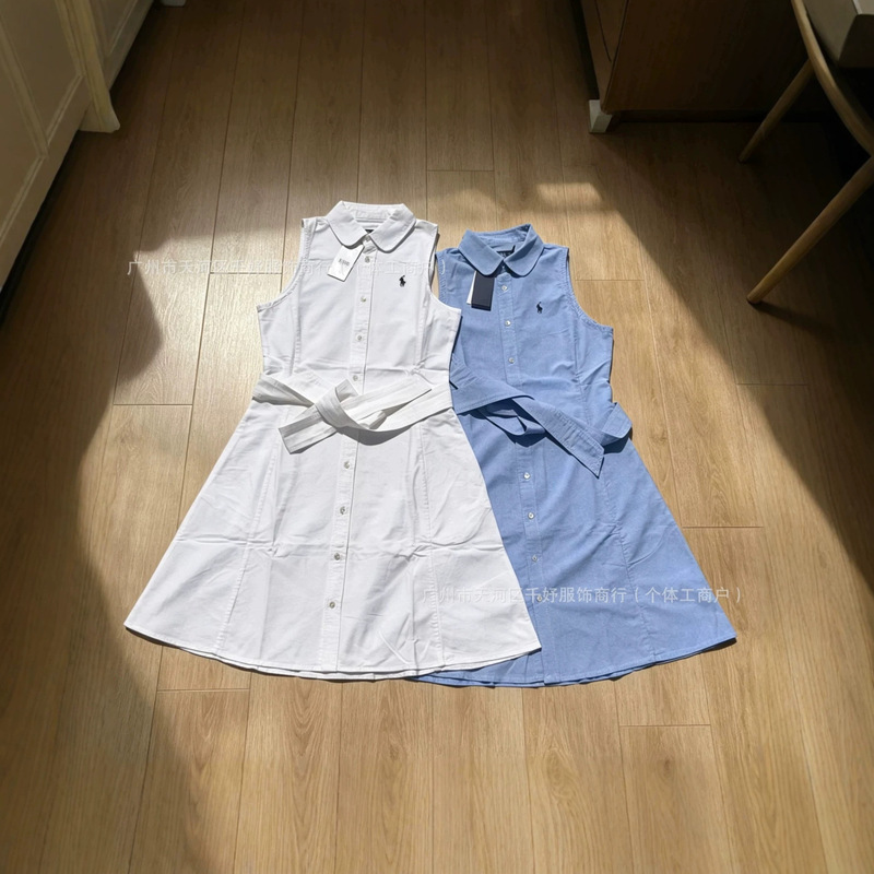 Rl In-Stock Sleeveless White Moonlight Shirt with Pony Logo Dress, Available for Scanning Version