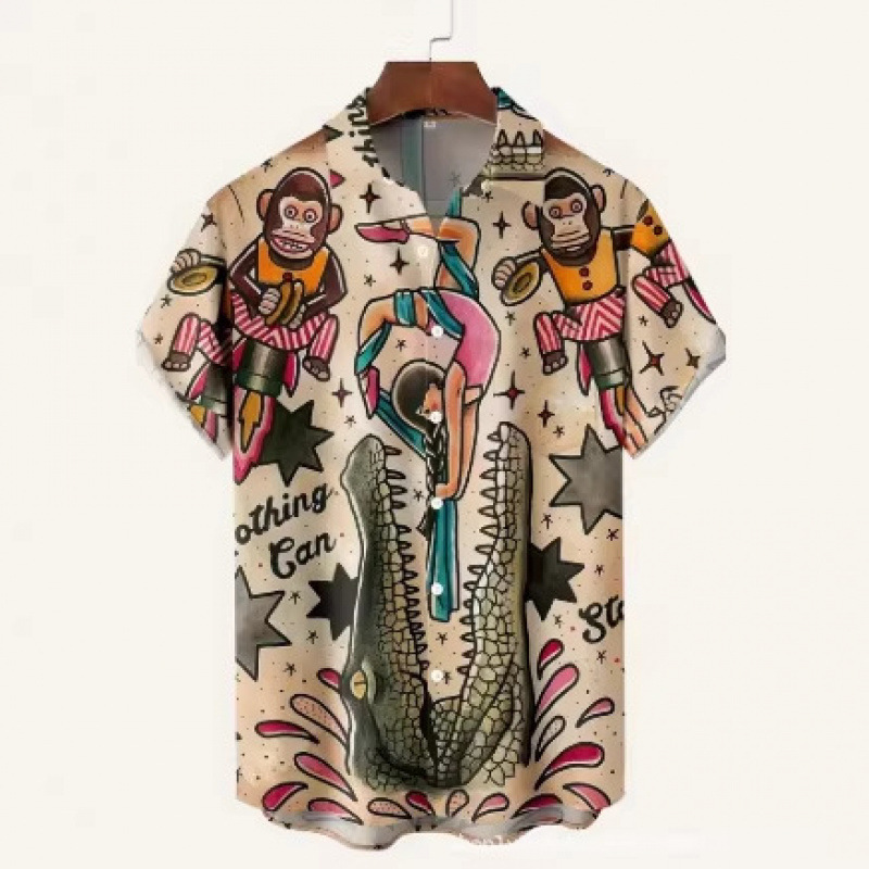 3D Shirt Men's Summer Anime Crocodile and Gorilla Print Casual Short-Sleeved 2026 Hawaiian Shirt