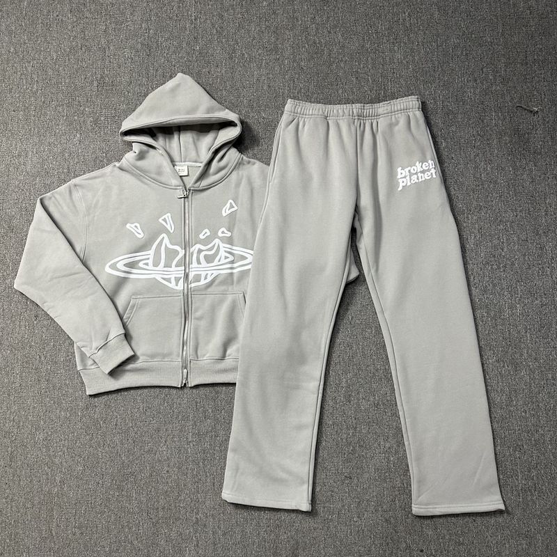 Broken Planet Broken Planet Space Gray Printed Hooded Sweatshirt Suit American Trendy Brand Zipper Jacket Broken Planet Broken Planet Space Gray Printed Hooded Sweatshirt Suit American Trendy Brand Zipper Jacket