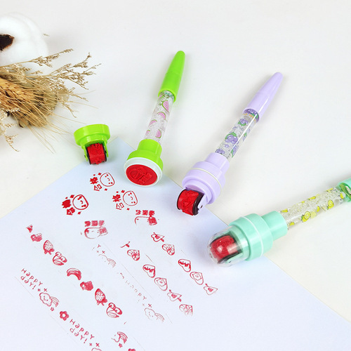 Internet celebrity bubble blowing pen multifunctional 5-in-1 light roller seal children's magic creative ballpoint pen