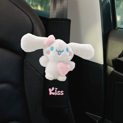 Cute Big-Eared Plush Shoulder Pads, Seat belt shoulder pad - ice-silk-pink-plush-doll-shoulder-pads