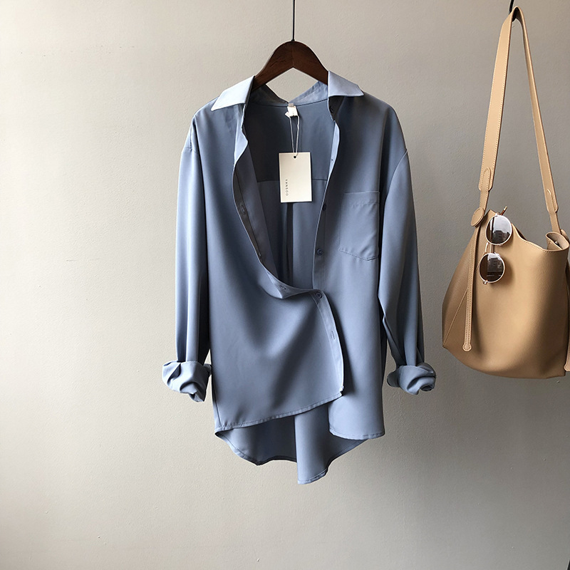 Women's Blouse Long Sleeved Solid Colour Lapel Shirt Elegant_voghion.com