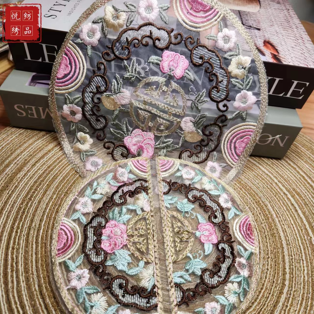 热销圆形民族风刺绣欧根纱图案衣服绣花手缝补丁贴刺绣装饰花边