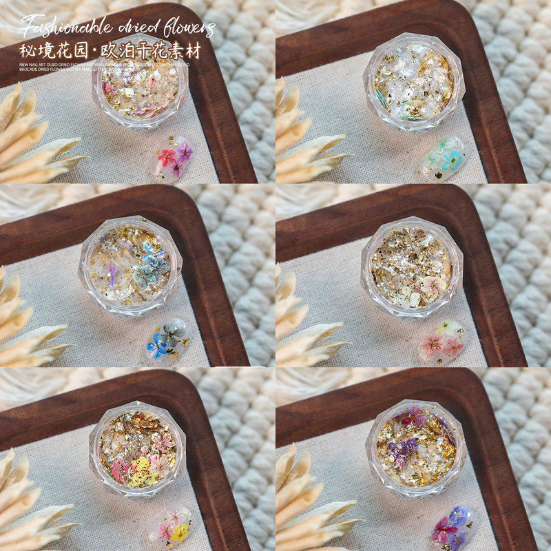 Nail art new opal dried flower material secret garden ultra-thin cloud brocade dried flower sequins nail decorations wholesale