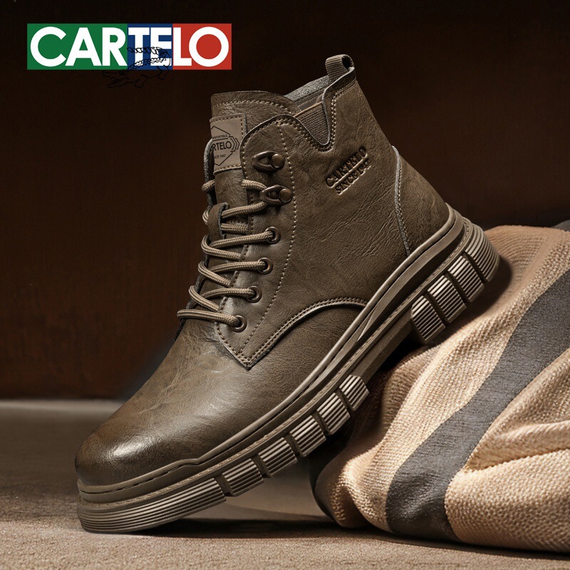 Cartile crocodile shoes Martin boots men's shoes fashionable high-top men's boots brown leather shoes autumn and winter outdoor workwear boots