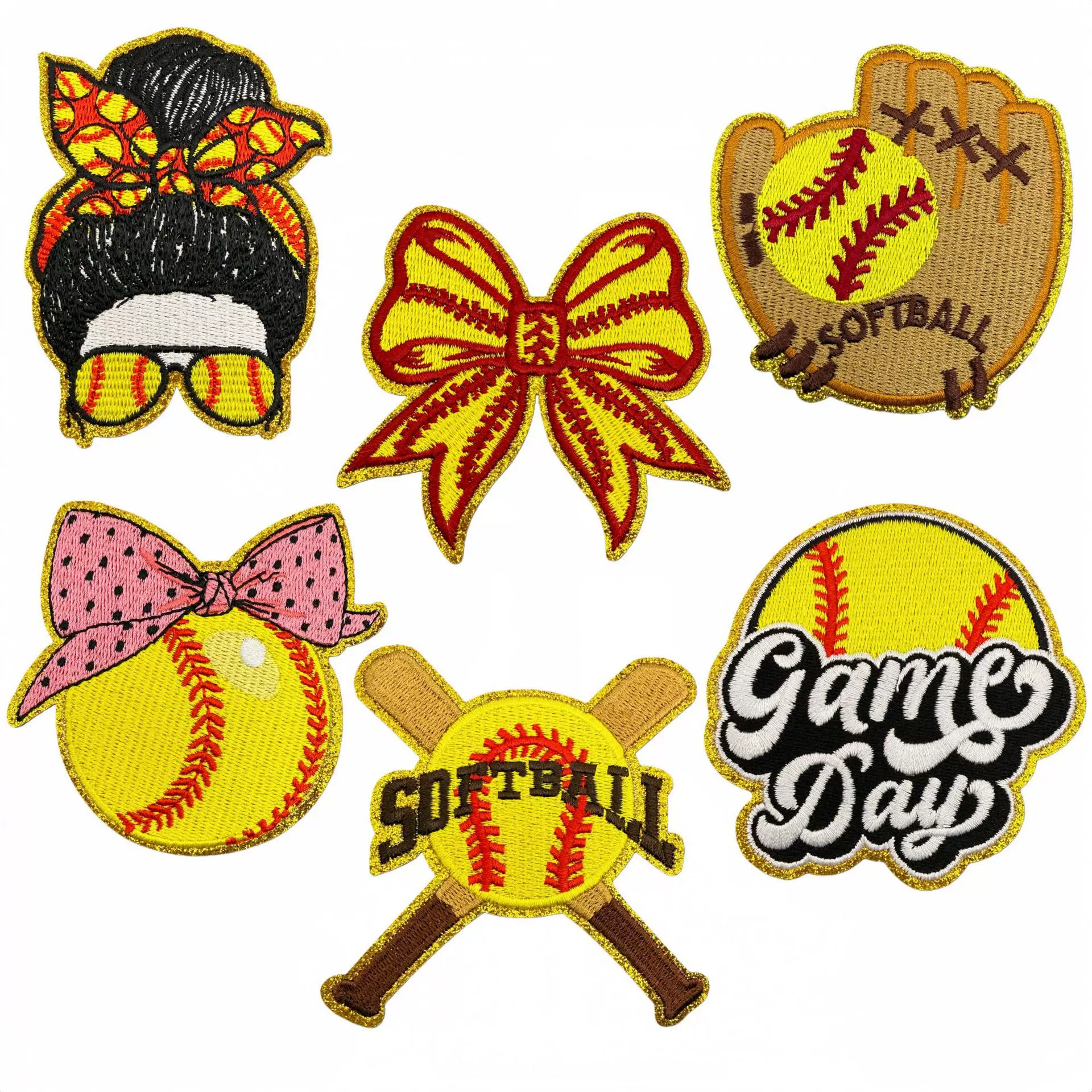 创意黄色卡通棒球刺绣布贴运动装饰补丁贴服装辅料绣花章仔热熔胶