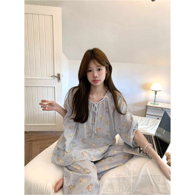 2025秋季奶蓝狗狗简约慵懒卡通家居服睡衣套装|undefined