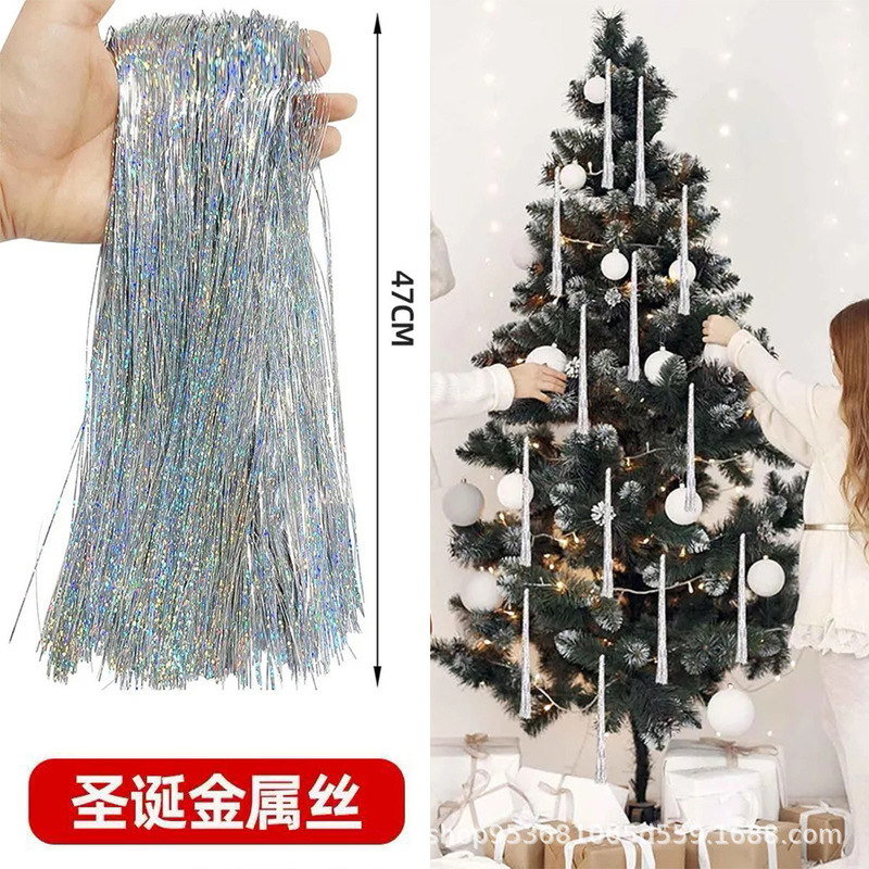 Manufacturer Supplies Christmas Tree Decorations with Dazzling Colored Silk to Increase the Festive Atmosphere, Glittering Colorful Strips Hanging on the Christmas Tree Laser Silk