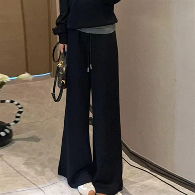 老钱风松驰感套装女2025春秋新款假两件露肩长袖卫衣阔腿裤两件套|undefined