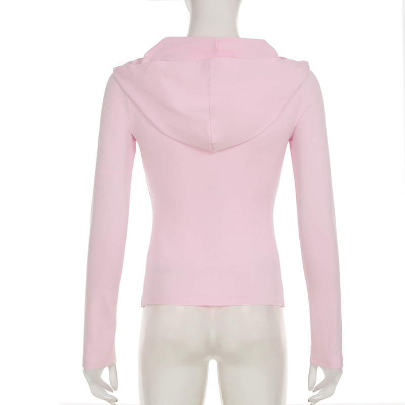 Solid Color Sports Fitness Running Top Yoga Slim Fit Fall Winter Outer Wear Hooded Zipper T shirt for Women