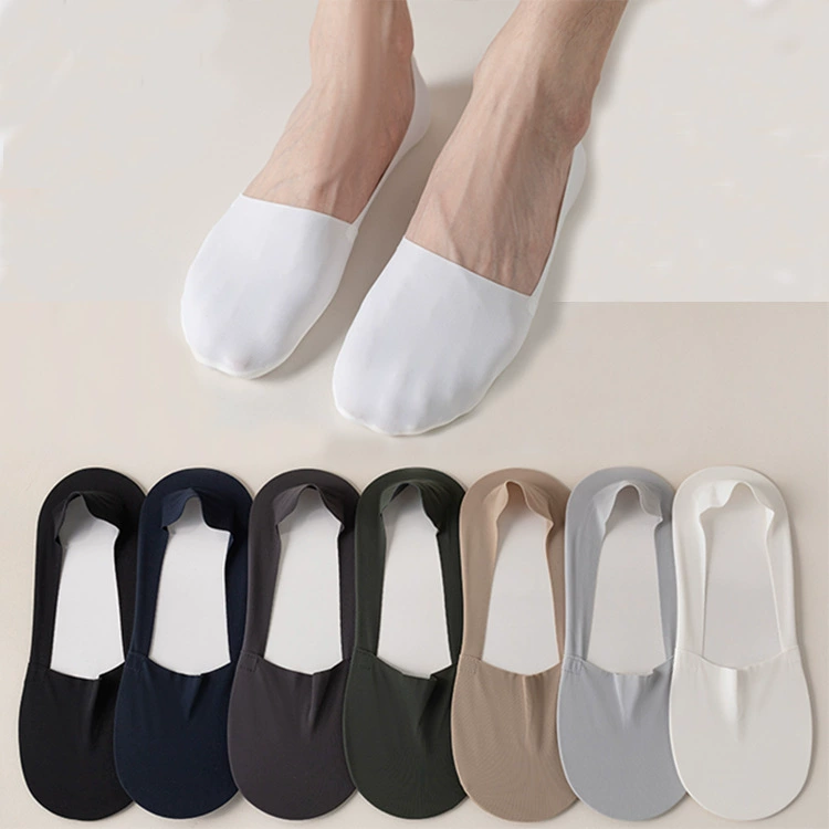 Мужские носки-невидимки из ледяного шелка, летние тонкие нескользящие носки, двусторонние укороченные носки с хлопковой подошвой