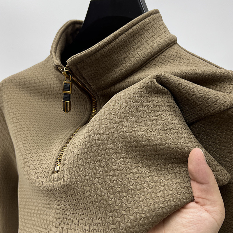 Half-zipper stand collar fleece-lined thick long-sleeved sweater men's autumn and winter fashion brand warm T-shirt men's sports high collar top Half-zipper stand collar fleece-lined thick long-sleeved sweater men's autumn and winter fashion brand warm T-shirt men's sports high collar top