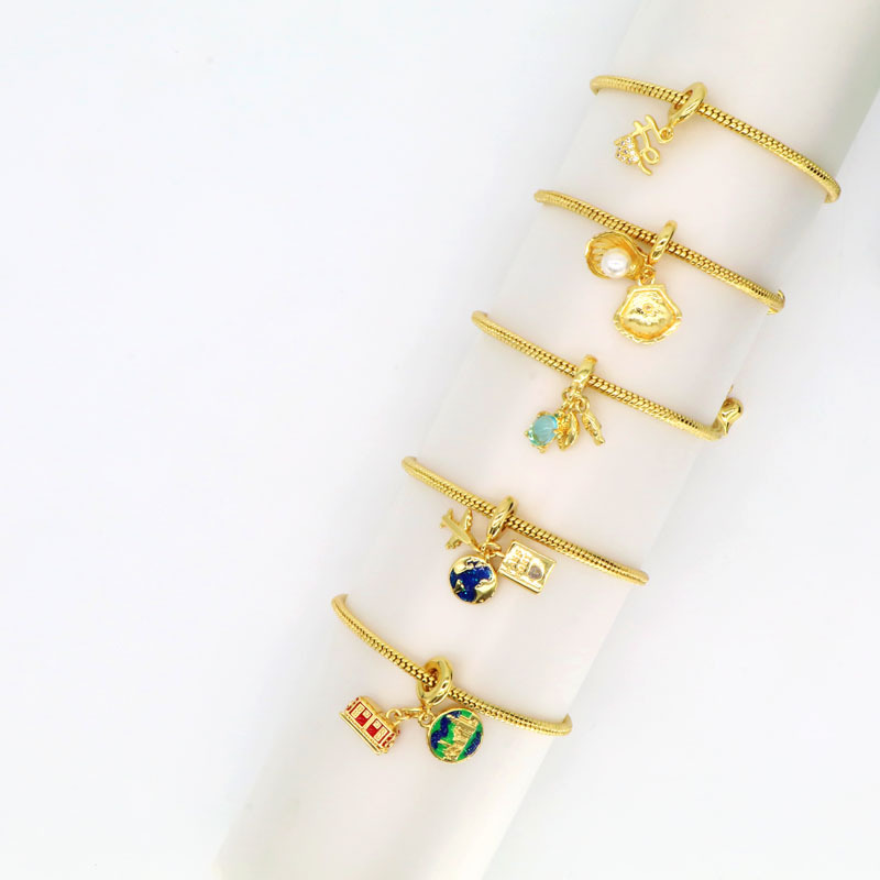 16g Weight 18K Gold Plated Plating Material Copper 18K Gold Plated Cute Simple Style Inlay Geometric Artificial Pearls Zircon Bracelets