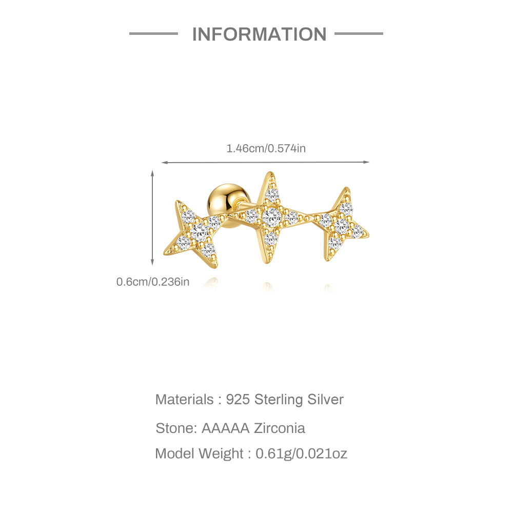 2g Weight straight barbell Piercing needle type Zircon Inlay Material Ear Studs Classification Ear Cartilage Rings & Studs Piercing Type 1 Piece Quantity Daily, Festival Occasion 925 Sterling Silver Material Geometric, Star Pattern All Seasons Season Unisex Gender Plating, Inlay Design Shiny, IG Style Style 1 Piece Ear Cartilage Rings & Studs IG Style Shiny Geometric Star 925 Sterling Silver Plating Inlay Zircon Ear Cartilage Rings & Studs 5