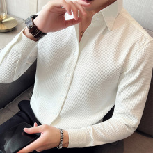 男士衬衫长袖高级感新款华夫格春秋季高端时尚法式商务衬衣男装