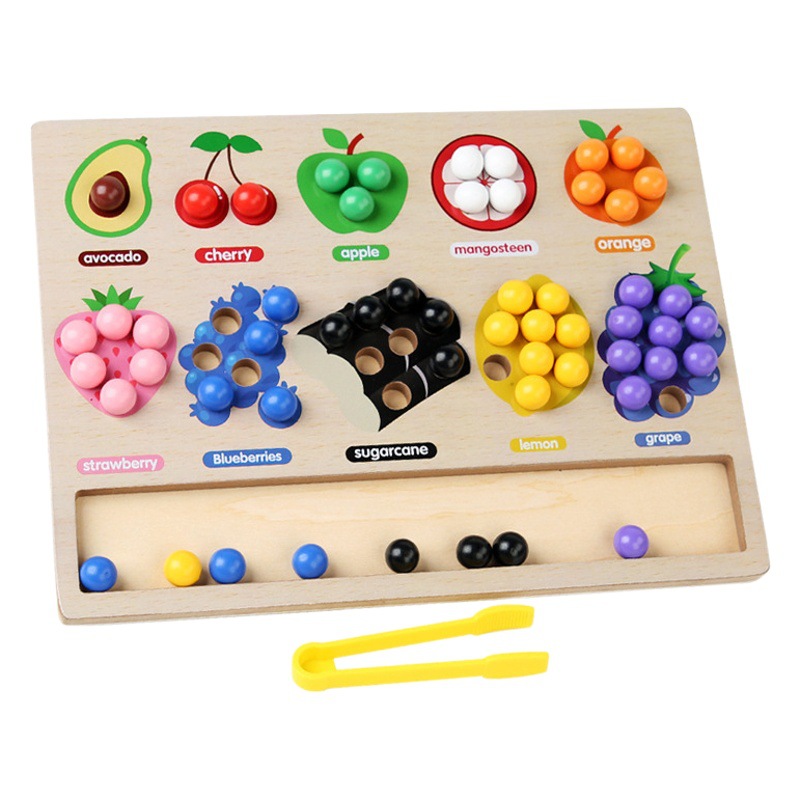 Montessori de madera divertido fruta clasificación matching clip beads bebé color cognición fina mano acción Juguetes
