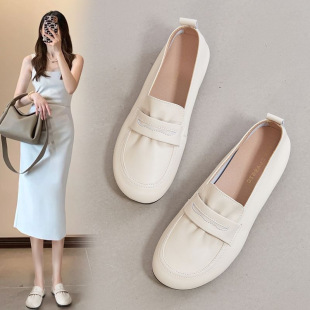 Loafers with Soft Soles, Slip-On Style, New Fashionable Versatile Leather Shoes for Women, Stylish Thin Soles