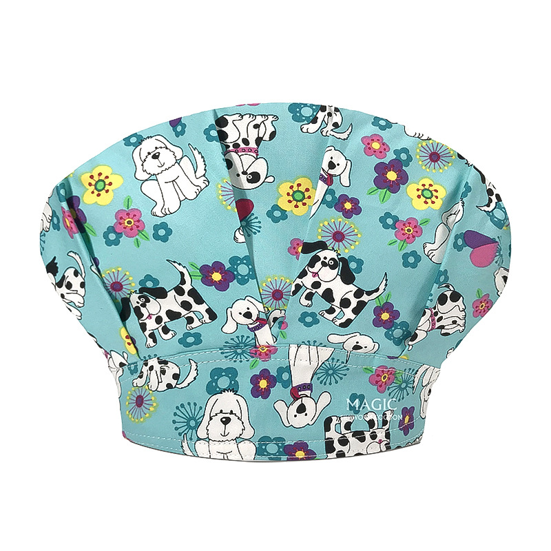 Sombrero de enfermera mujer chef cocinando cocina a prueba de aceite a prueba de humo pérdida de cabello sombrero esponjoso sombrero impreso puntera sombrero de trabajo ajuste elástico