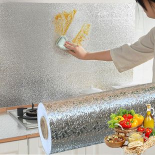 Thickened Aluminum Foil Stickers Kitchen Oil-Proof and High-Temperature Stove Oil-Proof Cabinet Wallpaper Self-Adhesive Waterproof