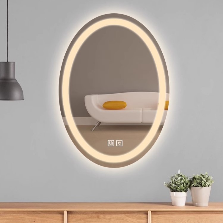 Espejo de baño inteligente con lámpara LED Espejo luminoso de baño de pared maquillaje anti-fog anti-explosión elíptico nuevo