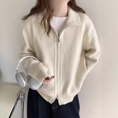 双拉链纯色毛衣外套女 秋季新款韩系休闲慵懒风 软糯宽松针织开衫