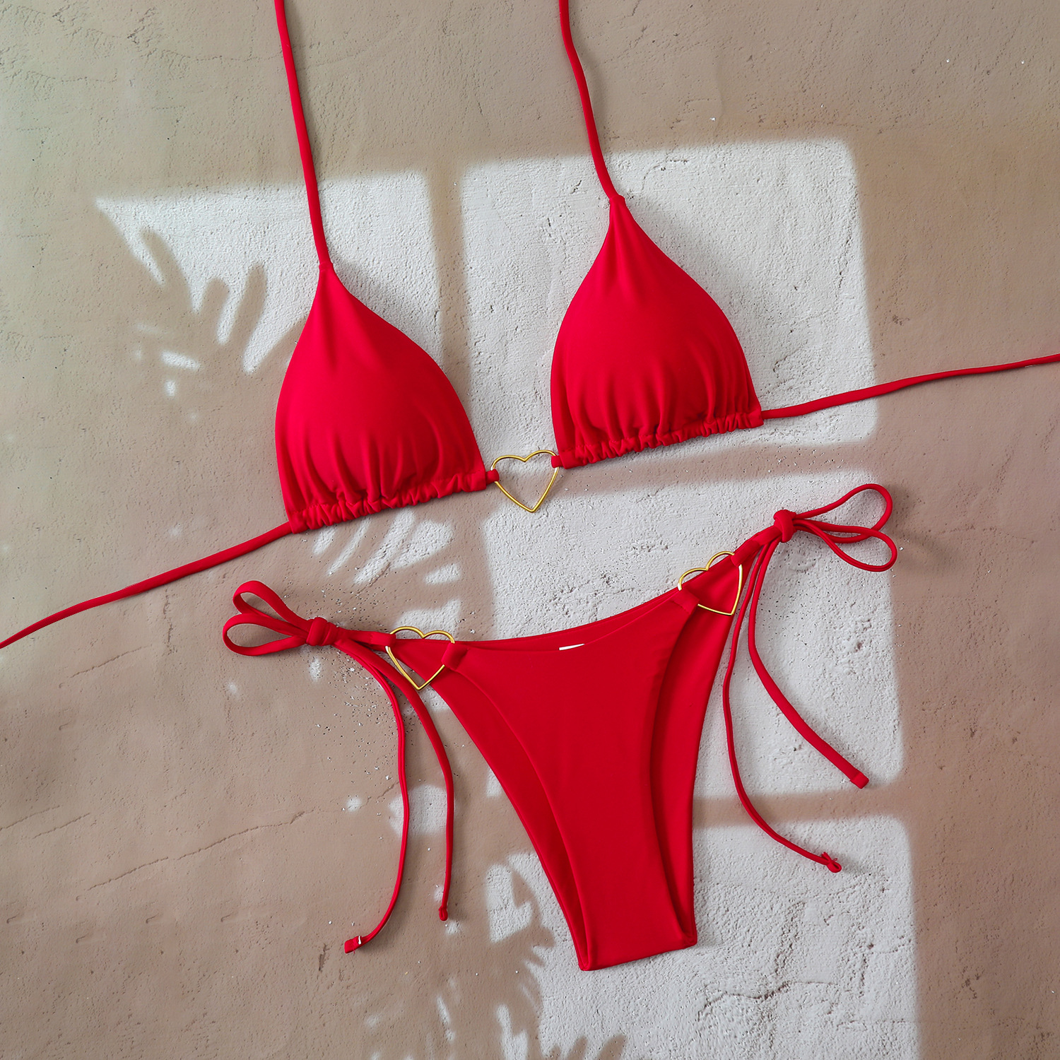 Conjunto de bikini halter para mujer elegante con lazos ajustables_voghion.com
