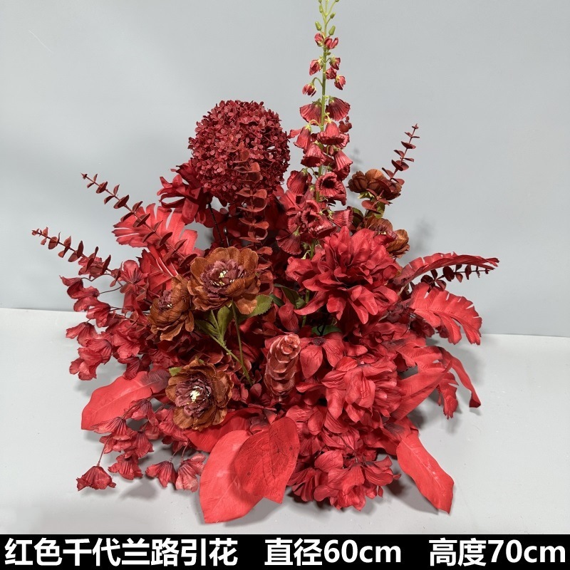 Flor de la boda de la flor Chiyeya rosa roja fila de orquídeas fila de flores bosque escena de compromiso decoración de la boda fondo de decoración