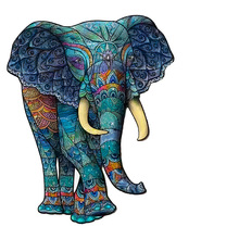 亚马逊3d立体木质拼图蓝大象不规则动物异形大块儿童国潮diy拼图