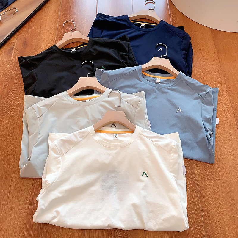 Fabric Breathing Technology Microporous Moisture Absorption Quick-drying High Elastic Men's Outdoor Sports Leisure Short-sleeved T-shirt