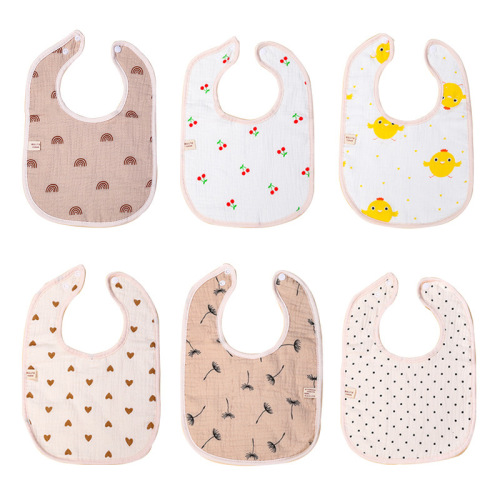 Summer ins Korean version of pure cotton six-layer baby saliva towel absorbent baby bib 360-degree cotton gauze saliva bib