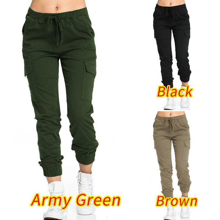 2024 europeo y americano transfronterizo AliExpress Amazon Pantalones de mujer casual cintura elástica cuerda delgada bolsillo lateral Pantalones de mujer